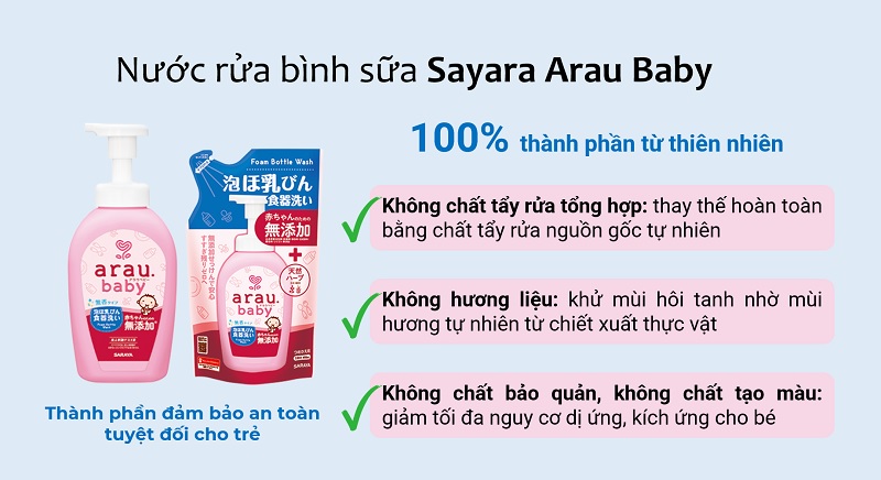 Nước rửa bình sữa Saraya Arau Baby Nhật Bản 500ml-1
