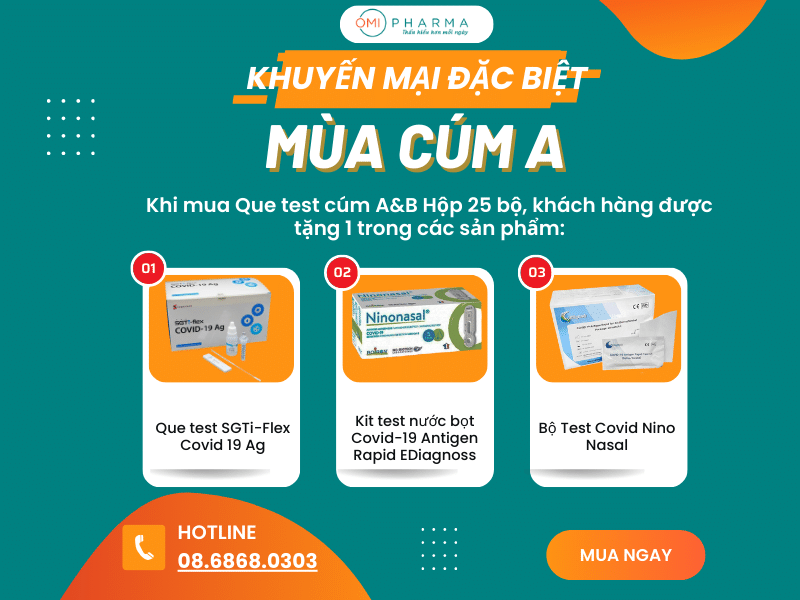 Nhà thuốc Omi Pharma khuyến mại đặc biệt mua tets cúm A/B - tặng test covid