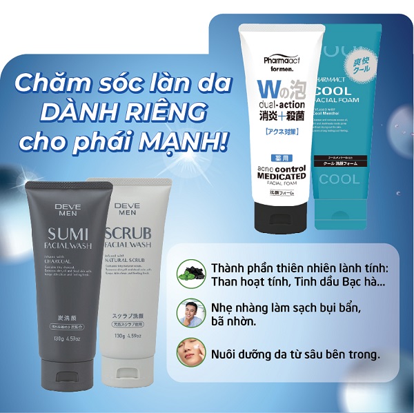 Sữa rửa mặt Deve Men Sumi Facial Wash than hoạt tính dành cho nam (Tuýp 130g)-1